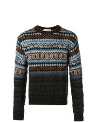 Dark Brown Fair Isle Crew-neck Sweater