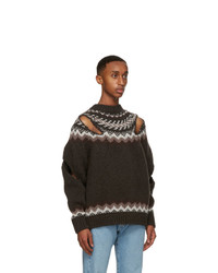 Stefan Cooke Brown And Off White Wool Slashed Sweater