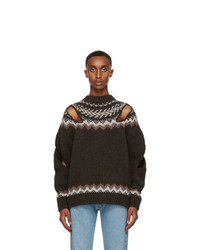 Stefan Cooke Brown And Off White Wool Slashed Sweater