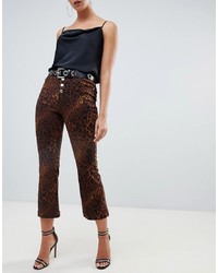 Missguided Cropped Kick Flare Jeans In Leopard