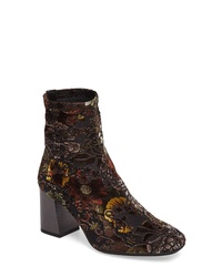 Dark Brown Floral Canvas Ankle Boots