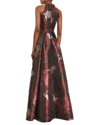 Carmen Marc Valvo Sleeveless Abstract Floral Ball Gown Cinnamon