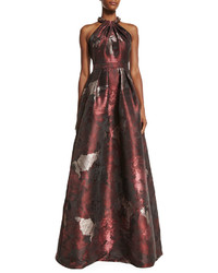 Carmen Marc Valvo Sleeveless Abstract Floral Ball Gown Cinnamon