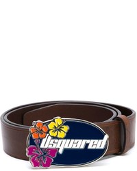 Dark Brown Floral Leather Belt