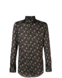 Dark Brown Floral Long Sleeve Shirt with Dark Green Dress Pants Outfits ...