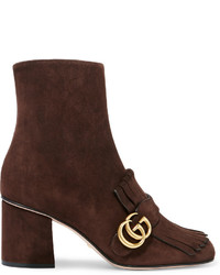 Gucci Fringed Suede Ankle Boots Chocolate