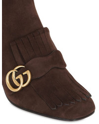 Gucci 75mm Marmont Fringed Suede Ankle Boots