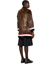 Thom Browne Brown Tricolor Fur Coat