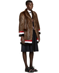 Thom Browne Brown Tricolor Fur Coat