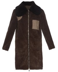 Moncler Gamme Rouge Contrast Shearling Collar Faux Fur Coat