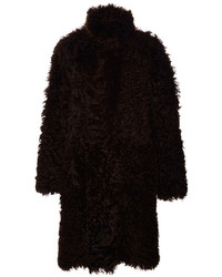 Proenza Schouler Curly Long Haired Fur Hooded Long Coat Dark Brown