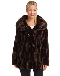 Portrait Double Breasted Faux Fur Walker Coat