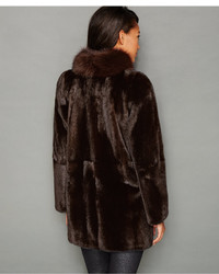 The Fur Vault Fox Fur Trim Mink Fur Coat