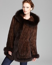 Maximilian Knitted Mink Hooded Jacket With Fox Fur Trim