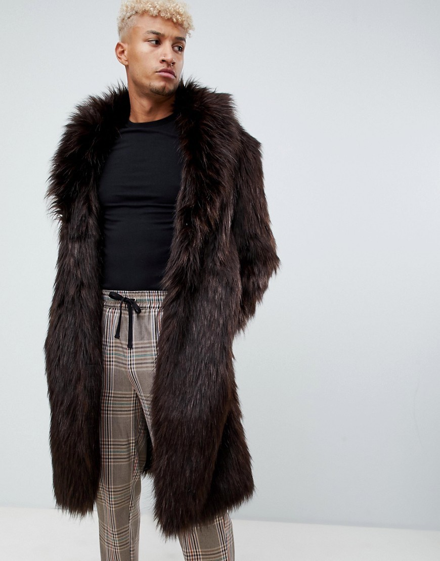 ASOS DESIGN Oversized Faux Fur Coat In Brown, $96 | Asos | Lookastic