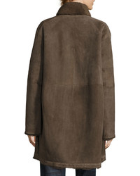 Vince Reversible Teddy Shearling Fur Coat Dark Willow