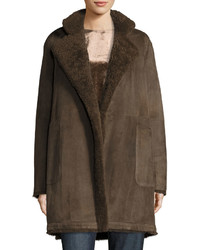 Vince Reversible Teddy Shearling Fur Coat Dark Willow