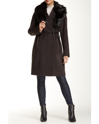 Vera Wang Faux Fur Collar Wool Blend Coat