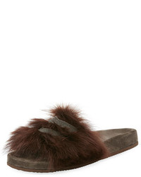 Dark Brown Fur Flat Sandals