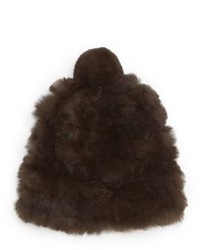Saks Fifth Avenue Knitted Rabbit Fur Pom Pom Hat