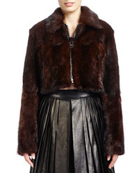Givenchy Long Sleeve Cropped Fur Jacket Brown
