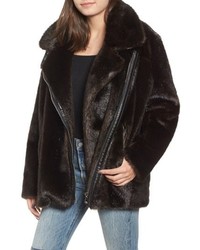 Kendall & Kylie Oversize Faux Mink Fur Moto Jacket