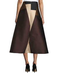 Co Geometric Lorblock Pleated Midi Skirt Brown