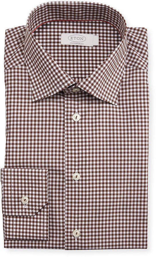 Eton Contemporary Fit Bold Gingham Dress Shirt Brown, $255 | Neiman ...