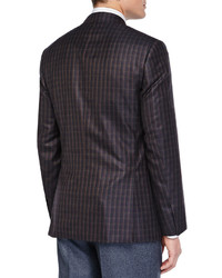 Brioni Check Two Button Check Jacket Brownnavy