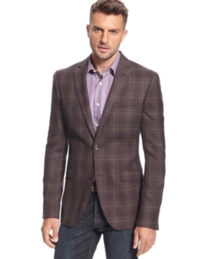 Tallia Jacket Brown Windowpane Sportcoat Slim Fit, $174 | Macy's ...