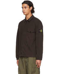 Stone Island Brown Cotton Textured Brushed Recycled Overshirt Jacket