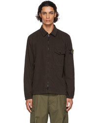 Stone Island Brown Cotton Textured Brushed Recycled Overshirt Jacket