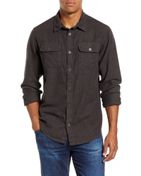 Dark Brown Herringbone Flannel Long Sleeve Shirt