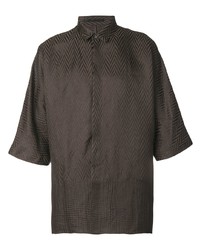 Dark Brown Herringbone Silk Short Sleeve Shirt