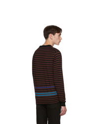 Ps By Paul Smith Black And Burgundy Merino Stripe Sweater