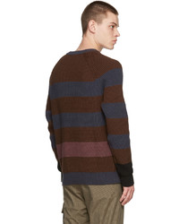Ps By Paul Smith Brown Navy Striped Sweater