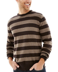 Dark Brown Horizontal Striped Crew-neck Sweaters for Men | Lookastic