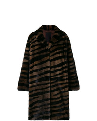 Dark Brown Horizontal Striped Fur Coat