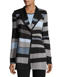 Misook Solid Borders Striped Long Sleeve Jacket Plus Size