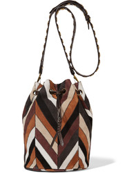 Dark Brown Horizontal Striped Suede Bag