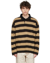 Dark Brown Horizontal Striped Wool Polo Neck Sweater