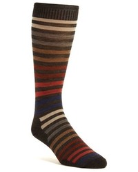 Dark Brown Horizontal Striped Wool Socks