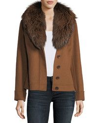 Neiman Marcus Cashmere Collection Luxury Double Face Cashmere Short Jacket W Fox Fur Collar