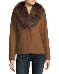 Neiman Marcus Cashmere Collection Luxury Double Face Cashmere Short Jacket W Fox Fur Collar
