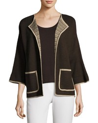Ming Wang Contrast Trim Open Front Jacket Brown