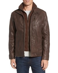 Cole Haan Washed Leather Moto Jacket With Knit Bib