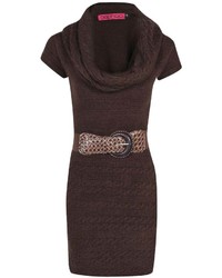 Boohoo Cassie Cowl Neck Belted Knitted Dress