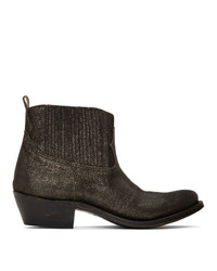 Golden Goose Black And Gold Glitter Crosby Boots