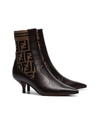 Fendi Brown Ff Logo 45 Stretch Leather Booties