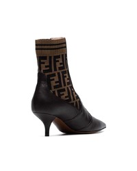 Fendi Brown Ff Logo 45 Stretch Leather Booties